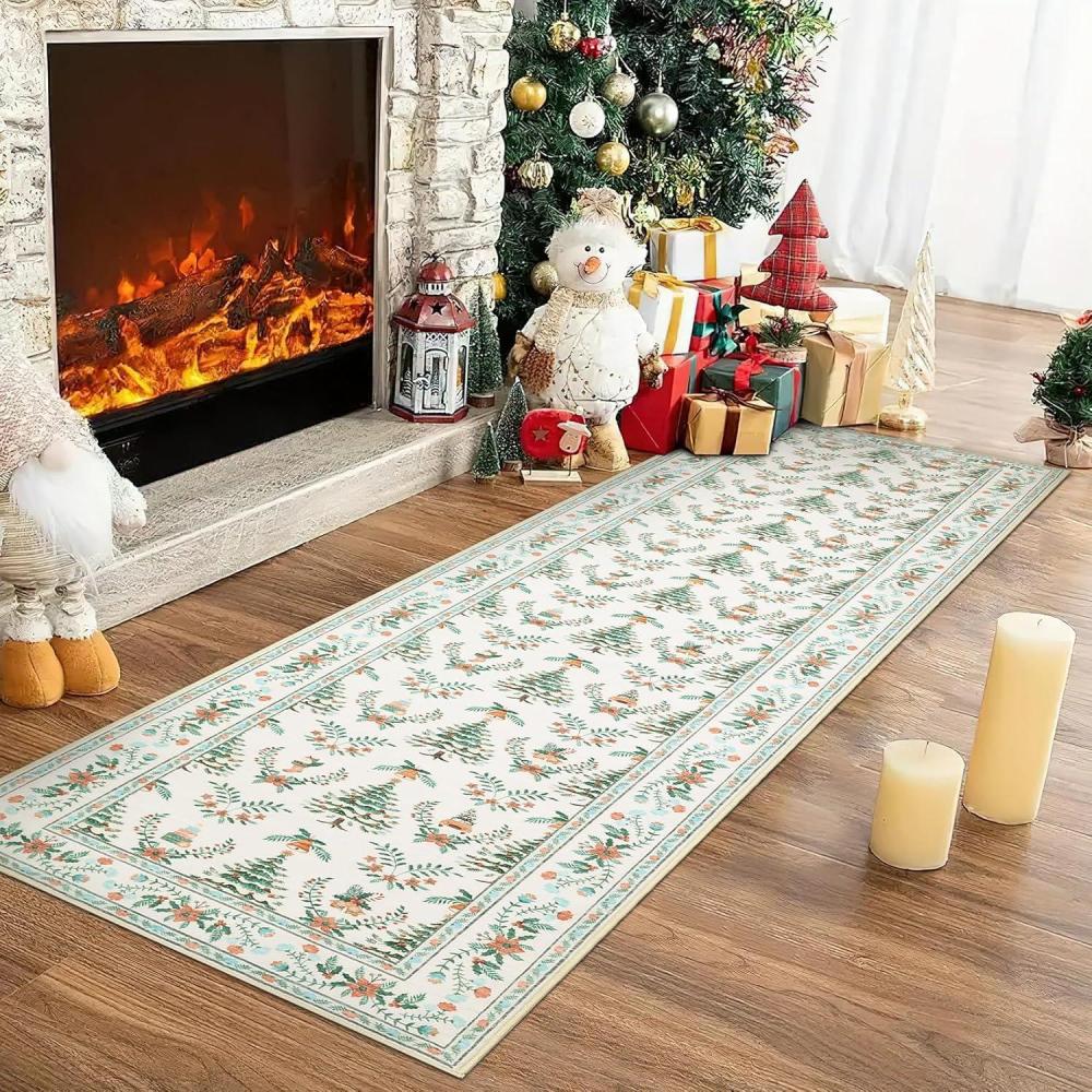 image:imageGarvee Christmas Living Room Rug 8x10 Non Slip Washable Area Rugs for Bedroom Christmas Trees Santa Claus Decorative Rugs Low Pile StainResistant Snowflake Festive Carpet for Nursery Dining Room BlueBeige