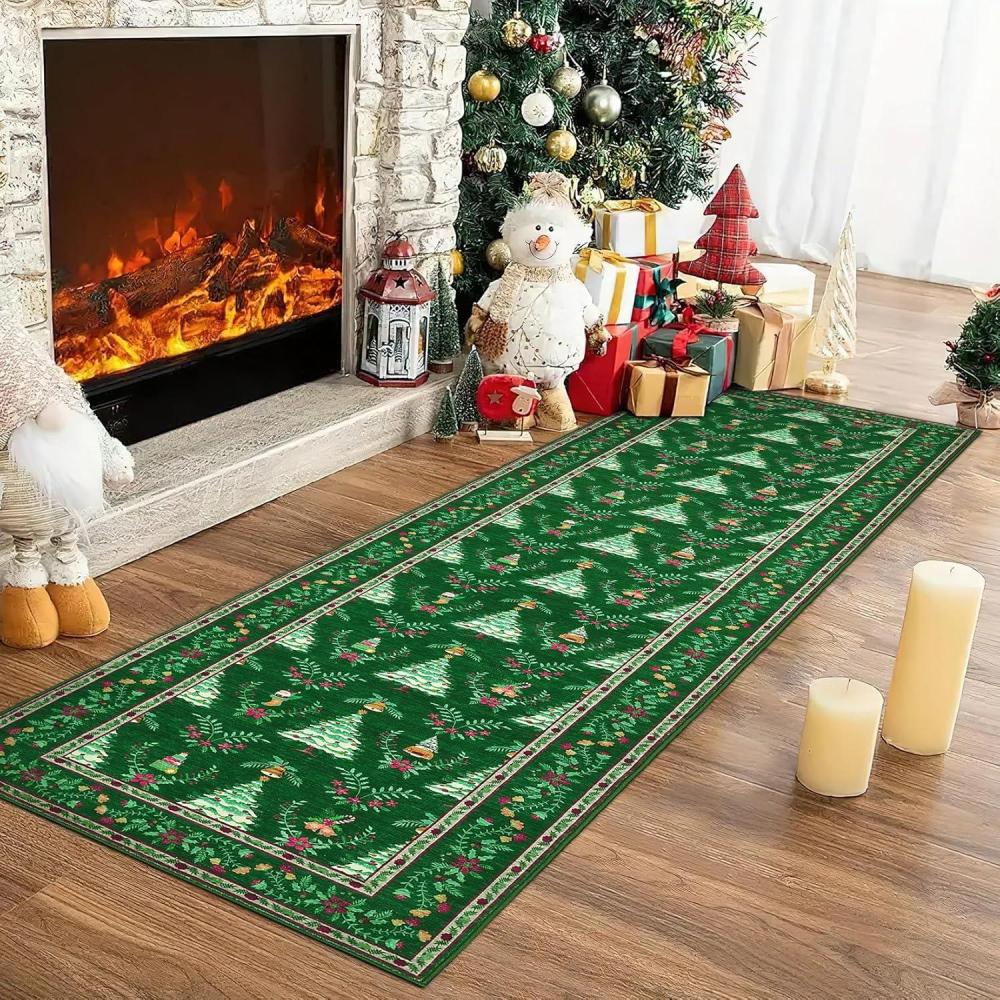 image:imageGarvee Christmas Living Room Rug 8x10 Non Slip Washable Area Rugs for Bedroom Christmas Trees Santa Claus Decorative Rugs Low Pile StainResistant Snowflake Festive Carpet for Nursery Dining Room BlueGreen