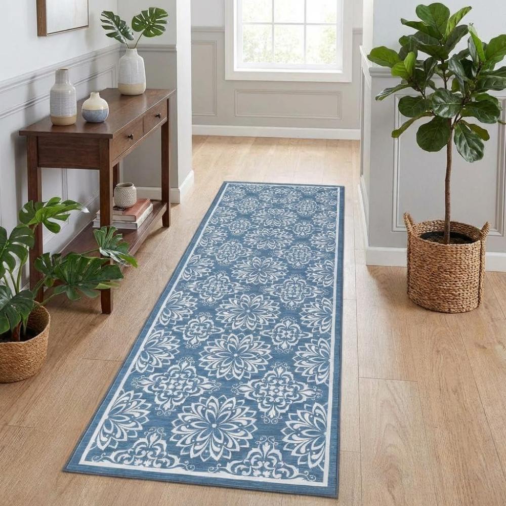 image:imageGarvee Floral Washable Rugs 6x9 Soft Pink 6x9 Area Rugs for Living Room Girl Bedroom Distressed Transitional Indoor Floor Rug Non Slip Ultra Thin Under Table Carpet for Dining Room Office Home DecorAccent Floralblue