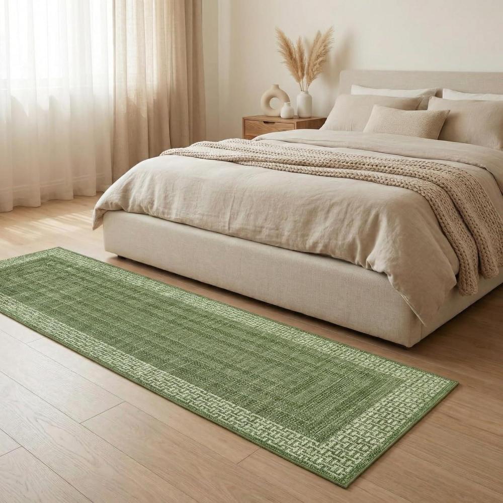 image:imageGarvee Geometric 2x6 Kitchen Rugs Washable Modern Non Slip Green Hallway Runner Rug Bordered Ultra Thin Low Pile Entryway Rug Stain Resistant Non Shedding Throw Rugs for Laundry BedroomBorderedgreen