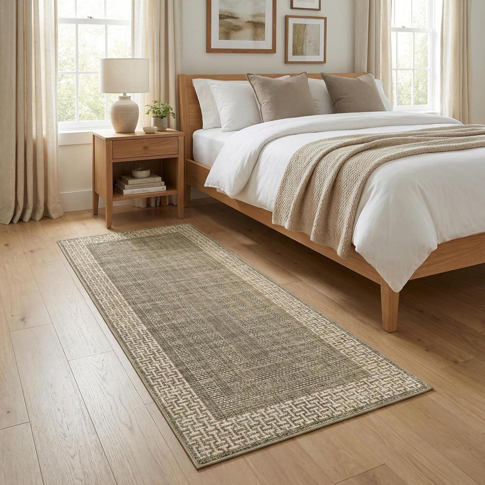 image:imageGarvee Geometric 2x6 Kitchen Rugs Washable Modern Non Slip Green Hallway Runner Rug Bordered Ultra Thin Low Pile Entryway Rug Stain Resistant Non Shedding Throw Rugs for Laundry BedroomBorderedbrown