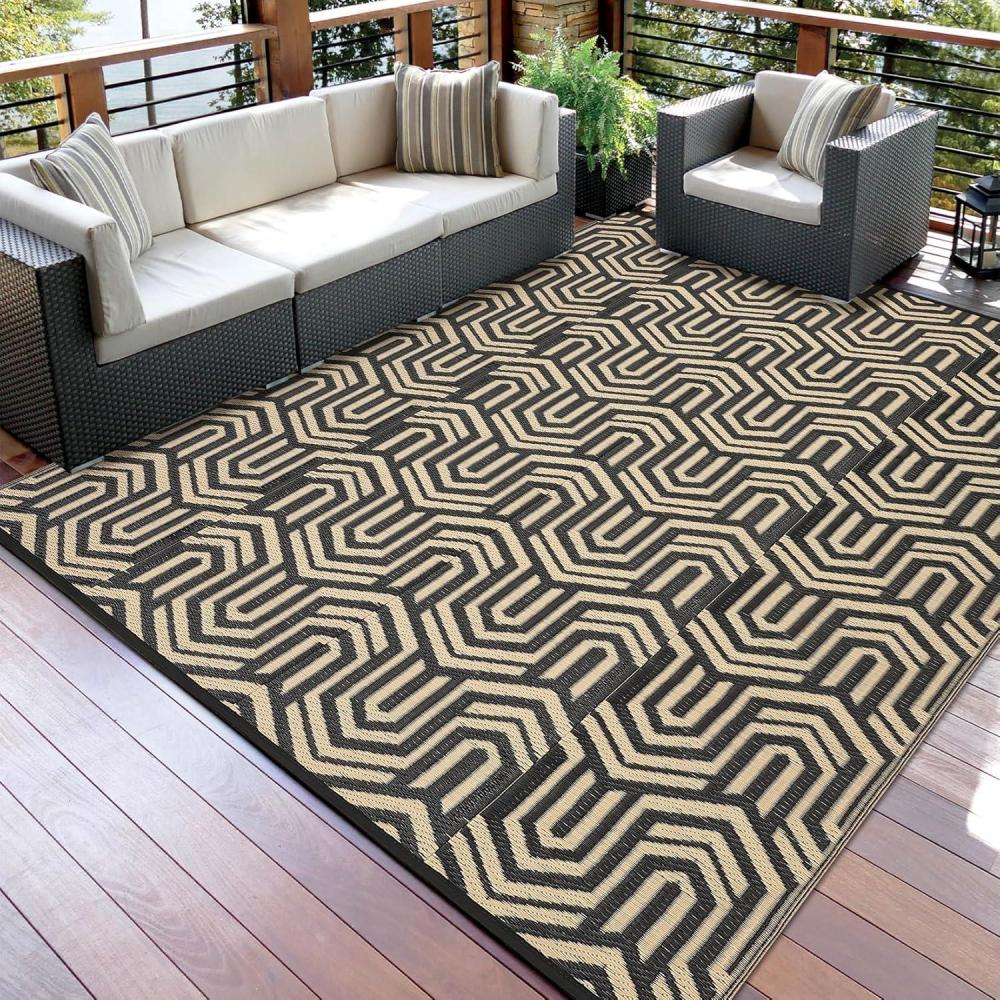 image:imageGarvee Outdoor Rug 8x10 ft Reversible Patio Mat Waterproof amp Lightweight Plastic Straw Area Rug for Patio Deck RV Camping Balcony Easy CleanBlackCoffeeBlackCoffee