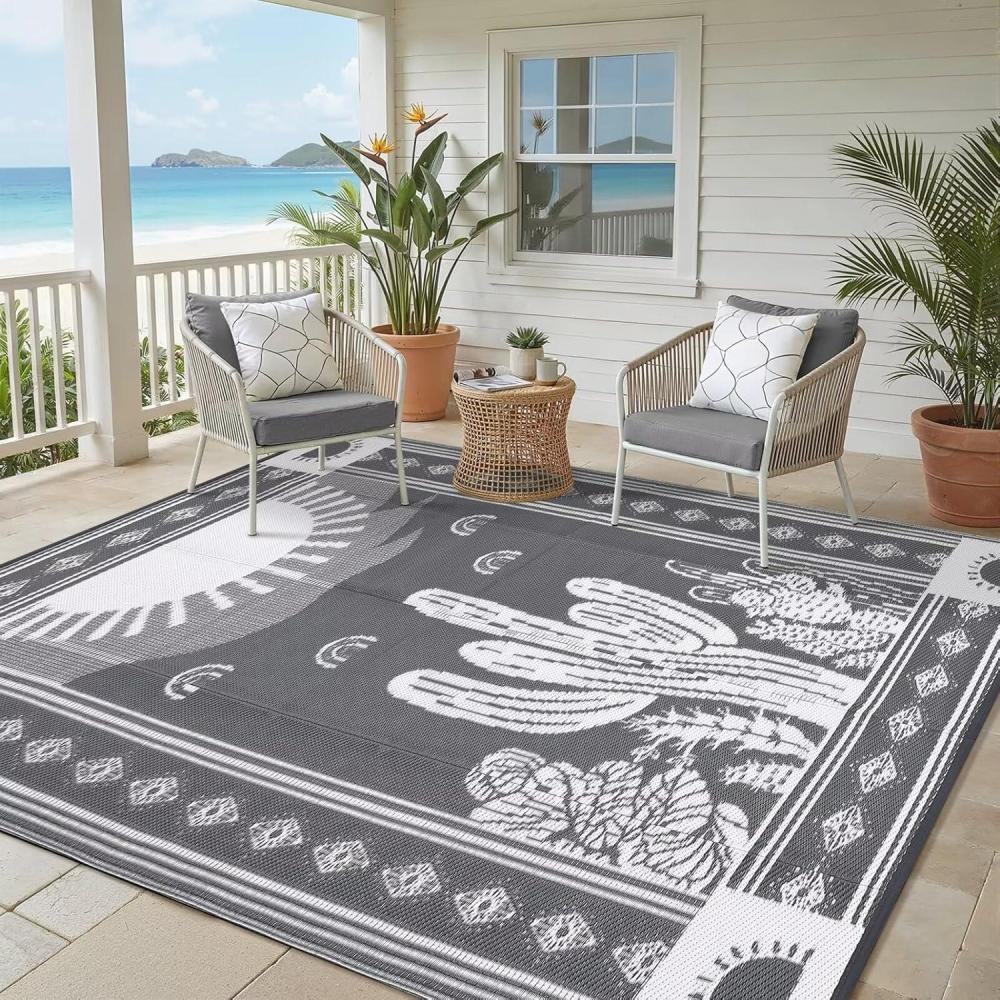image:imageGarvee Reversible Cactus Outdoor Rug 8x10 for Patio Waterproof Outdoor Area Rug Modern Desert Botanical Indoor Outdoor Rugs Plastic Straw Rug for RV Camping Deck Sage Green amp BeigeGrey  White
