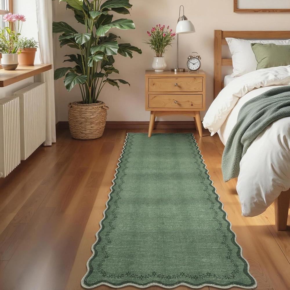 image:imageGarvee Scalloped 2x6 Washable Runner Rug for Kitchen Floral Border Non Slip Hallway Runner Solid Accent Farmhouse Long Carpet for Laundry Girls Bedroom Accent Home Decor Mat Light TaupeFloral Scallopedgreen