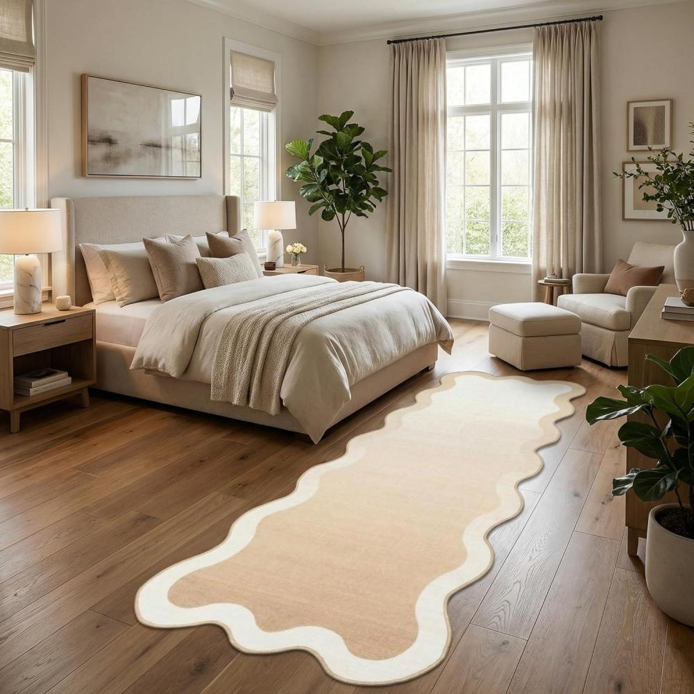 image:imageGarvee Scalloped Washable 2x6 Kitchen Rugs Soft Non Slip Hallway Runner Rug Minimalist Ombre Indoor Modern Floor Rugs for Bedroom Laundry Bathroom Low Pile Contemporary Home Decor Rug TaupeScallopedbeige