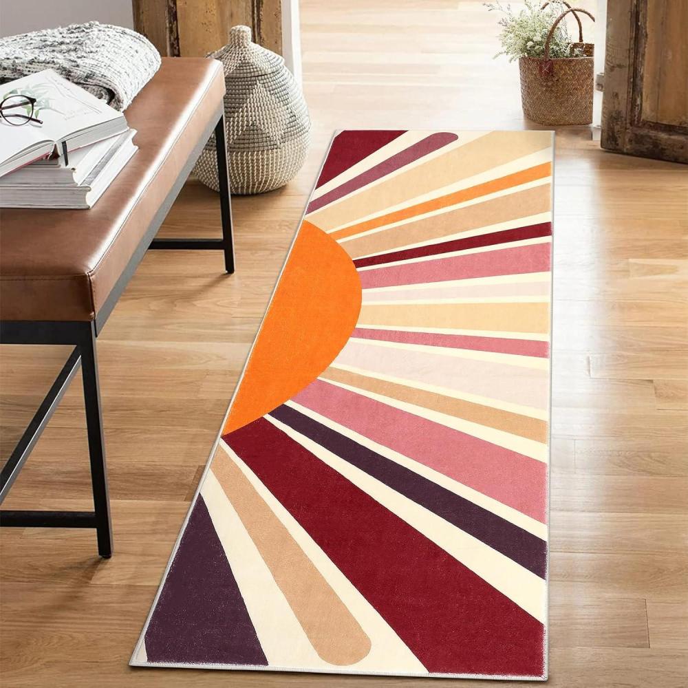 image:imageGarvee Sun Runners Rug 2x6 Washable Non Slip LowPile Rugs with Rainbow Sun Abstract Print Stain Resistant Rug Runner for Hallway Kitchen Entryway Laundry Bathroom Living Room Colorful BlueSunbrown