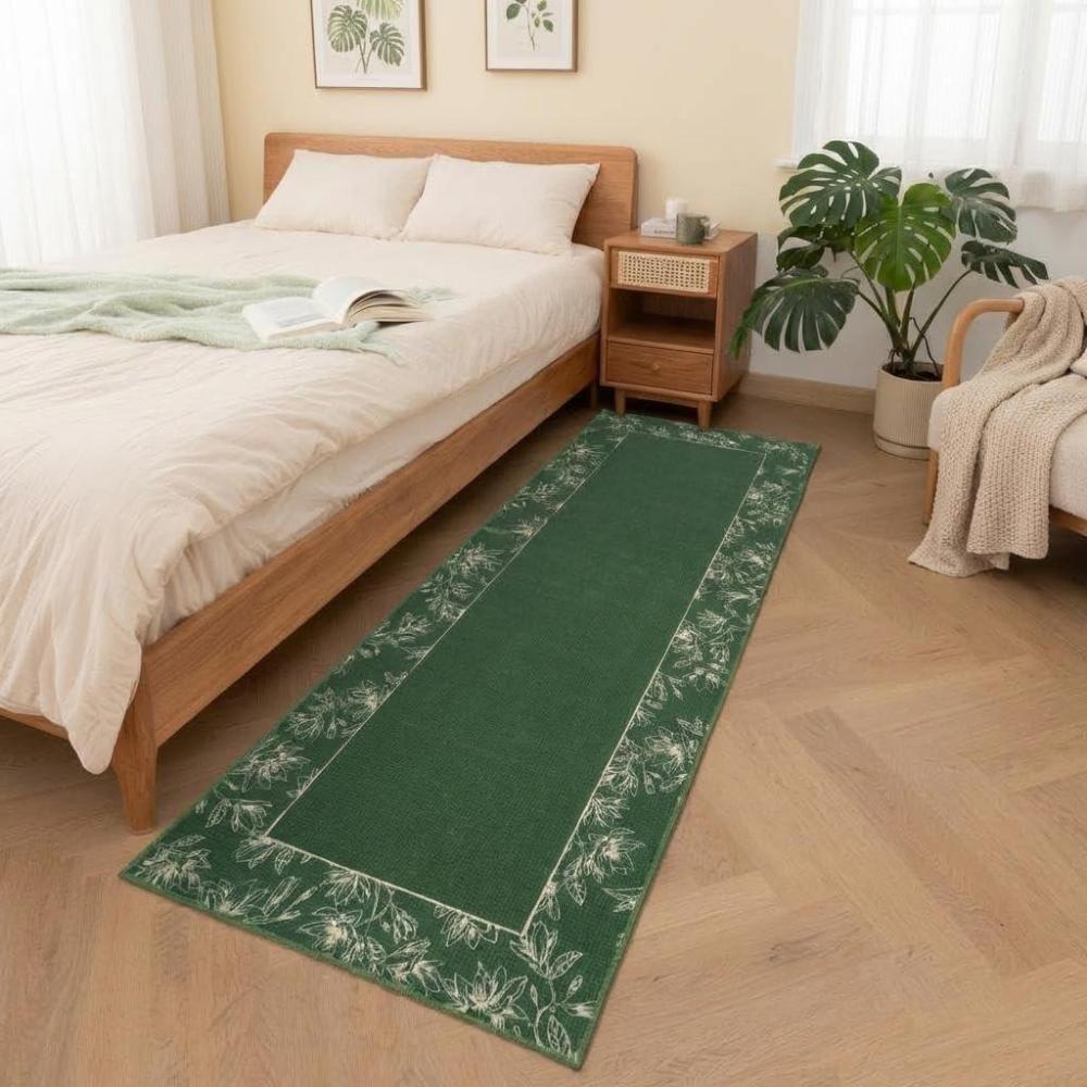 image:imageGarvee Washable 2x6 Runner Rug Modern Floral Bordered Kitchen Rugs Soft Non Slip Stain Resistant Hallway Runner Indoor Contemporary Farmhouse Throw Carpet for Laundry Bathroom Bedroom BeigeBorder Flowergreen