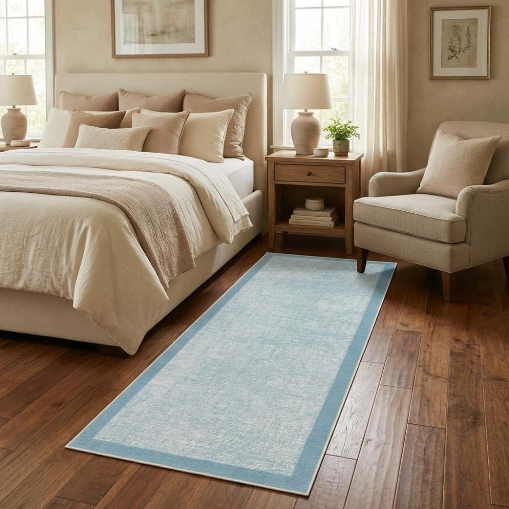 image:imageGarvee Washable 9x12 Area Rug for Living Room Soft Non Slip Bordered Bedroom Rugs Large Low Pile Stain Resistant Solid Textured Rugs for Dining Room Office Modern Home Decor Rug Blue TealMinimalistlight Blue