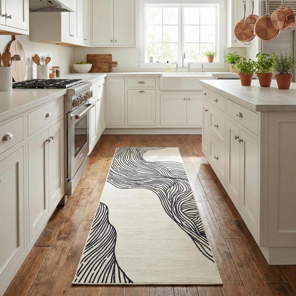 image:imageGarvee Washable Runner Rug 2x6 Modern Runner Rug Non Slip Abstract Hallway Runners Indoor Soft Low Pile Lines Printed Entryway Runners Aesthetic Minimalist Bedside Floor Mat for Laundry Kitchen CreamLines1 Cream