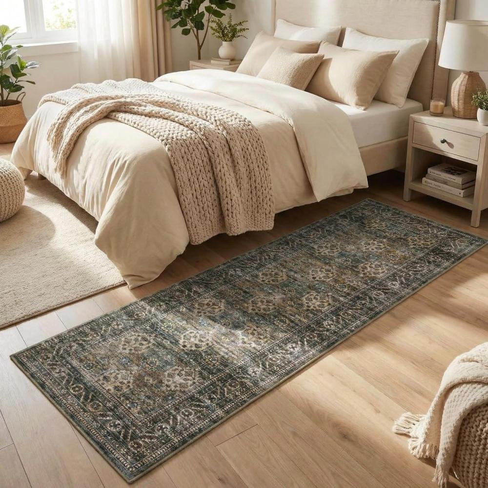image:imageGarvee Washable Runner Rug for Hallway 2x6 Vintage Soft Non Slip Kitchen Rugs Ultra Thin Low Pile Distressed Bedroom Rugs Stain Resistant Rug Runner for Laundry Bathroom TerracottaDistressedtaupe