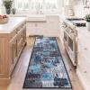 Garvee 2×6 Washable Hallway Runner Rug, Modern Willow Leaf Geometric Runners Non-Slip Low-Pile Carpet, Soft Stain Resistant Floor Mat for Entryway Kitchen Laundry Room Bedroom Farmhouse, Blue/Grey(Blue/ Grey)