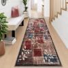 Garvee 2×6 Washable Hallway Runner Rug, Modern Willow Leaf Geometric Runners Non-Slip Low-Pile Carpet, Soft Stain Resistant Floor Mat for Entryway Kitchen Laundry Room Bedroom Farmhouse, Blue/Grey(Red/ Brown)