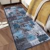 Garvee 2×6 Washable Hallway Runner Rug, Modern Willow Leaf Geometric Runners Non-Slip Low-Pile Carpet, Soft Stain Resistant Floor Mat for Entryway Kitchen Laundry Room Bedroom Farmhouse, Blue/Grey(Blue/ Grey)