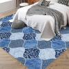 Garvee 5×7 ft Geometric Trellis Area Rug, Modern Neutral Washable Rugs in Farmhouse Design, Non-Slip Low-Pile Indoor Carpet for Living Room/Bedroom/Dining Room/Office-Chenille (Blue)(Blue)