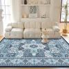 Garvee 5×7 ft Modern Geometric Trellis Area Rug, Large Boho Machine Washable Rugs, Vintage Medallion Distressed Indoor Accent Stain Resistant Non-Slip Floor Cover Carpet for Living Room Bedroom(Blue)(Blue)