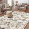 Garvee 5×7 ft Modern Geometric Trellis Area Rug, Large Boho Machine Washable Rugs, Vintage Medallion Distressed Indoor Accent Stain Resistant Non-Slip Floor Cover Carpet for Living Room Bedroom(Blue)(Camel)