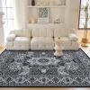 Garvee 5×7 ft Modern Geometric Trellis Area Rug, Large Boho Machine Washable Rugs, Vintage Medallion Distressed Indoor Accent Stain Resistant Non-Slip Floor Cover Carpet for Living Room Bedroom(Blue)(Black)