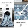 Garvee 5×7 ft Modern Geometric Trellis Area Rug, Large Boho Machine Washable Rugs, Vintage Medallion Distressed Indoor Accent Stain Resistant Non-Slip Floor Cover Carpet for Living Room Bedroom(Blue)(Blue)