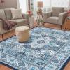Garvee 5×7 ft Modern Geometric Trellis Area Rug, Large Boho Machine Washable Rugs, Vintage Medallion Distressed Indoor Accent Stain Resistant Non-Slip Floor Cover Carpet for Living Room Bedroom(Blue)(Blue)