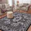 Garvee 5×7 ft Modern Geometric Trellis Area Rug, Large Boho Machine Washable Rugs, Vintage Medallion Distressed Indoor Accent Stain Resistant Non-Slip Floor Cover Carpet for Living Room Bedroom(Blue)(Black)