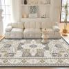 Garvee 5×7 ft Modern Geometric Trellis Area Rug, Large Boho Machine Washable Rugs, Vintage Medallion Distressed Indoor Accent Stain Resistant Non-Slip Floor Cover Carpet for Living Room Bedroom(Blue)(Camel)