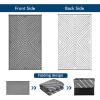 Garvee 6×9 Modern Striped Outdoor Waterproof Reversible Patio Mat, Portable Plastic Straw Camping Rug for RV, Deck, Balcony, Backyard, Easy Clean Navy Blue Outdoor Carpet, Navy&White.(Greywhite)