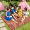 Garvee 6×9 Modern Striped Outdoor Waterproof Reversible Patio Mat, Portable Plastic Straw Camping Rug for RV, Deck, Balcony, Backyard, Easy Clean Navy Blue Outdoor Carpet, Navy&White.(Orangewhite)