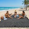 Garvee 6×9 Modern Striped Outdoor Waterproof Reversible Patio Mat, Portable Plastic Straw Camping Rug for RV, Deck, Balcony, Backyard, Easy Clean Navy Blue Outdoor Carpet, Navy&White.(Blackwhite)