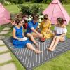 Garvee 6×9 Modern Striped Outdoor Waterproof Reversible Patio Mat, Portable Plastic Straw Camping Rug for RV, Deck, Balcony, Backyard, Easy Clean Navy Blue Outdoor Carpet, Navy&White.(Greywhite)