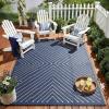 Garvee 6×9 Modern Striped Outdoor Waterproof Reversible Patio Mat, Portable Plastic Straw Camping Rug for RV, Deck, Balcony, Backyard, Easy Clean Navy Blue Outdoor Carpet, Navy&White.(Navywhite)