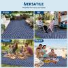 Garvee 6×9 Modern Striped Outdoor Waterproof Reversible Patio Mat, Portable Plastic Straw Camping Rug for RV, Deck, Balcony, Backyard, Easy Clean Navy Blue Outdoor Carpet, Navy&White.(Navywhite)