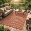 Garvee 6×9 Modern Striped Outdoor Waterproof Reversible Patio Mat, Portable Plastic Straw Camping Rug for RV, Deck, Balcony, Backyard, Easy Clean Navy Blue Outdoor Carpet, Navy&White.(Orangewhite)