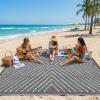 Garvee 6×9 Modern Striped Outdoor Waterproof Reversible Patio Mat, Portable Plastic Straw Camping Rug for RV, Deck, Balcony, Backyard, Easy Clean Navy Blue Outdoor Carpet, Navy&White.(Greywhite)