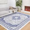 Garvee 8×10 ft Vintage Boho Printed Area Rugs for Living Room, Stain Resistant Washable Rug, Large Soft Low Pile Carpet for Bedroom/Dining Room/Kitchen/Nursery~Non-Slip Backing(Blue White)(Blue)