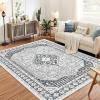 Garvee 8×10 ft Vintage Boho Printed Area Rugs for Living Room, Stain Resistant Washable Rug, Large Soft Low Pile Carpet for Bedroom/Dining Room/Kitchen/Nursery~Non-Slip Backing(Blue White)(Grey)
