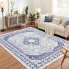 Garvee 8×10 ft Vintage Boho Printed Area Rugs for Living Room, Stain Resistant Washable Rug, Large Soft Low Pile Carpet for Bedroom/Dining Room/Kitchen/Nursery~Non-Slip Backing(Blue White)(Blue)