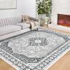 Garvee 8×10 ft Vintage Boho Printed Area Rugs for Living Room, Stain Resistant Washable Rug, Large Soft Low Pile Carpet for Bedroom/Dining Room/Kitchen/Nursery~Non-Slip Backing(Blue White)(Grey)