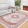 Garvee 8×10 ft Vintage Boho Printed Area Rugs for Living Room, Stain Resistant Washable Rug, Large Soft Low Pile Carpet for Bedroom/Dining Room/Kitchen/Nursery~Non-Slip Backing(Blue White)(Red)