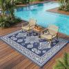 Garvee 9×12 Outdoor Rug, Waterproof All-Weather Patio Carpet – Reversible Fade & Resistant, Heavy Duty Non-Slip Backing for Large Deck, Living Room, Backyard, Pool Area, Porch,Dark+Blue(Navy & White)