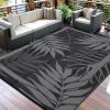 Garvee 9×12 Outdoor Rug, Waterproof All-Weather Patio Carpet – Reversible Fade & Resistant, Heavy Duty Non-Slip Backing for Large Deck, Living Room, Backyard, Pool Area, Porch,Dark+Blue(Black+grey)