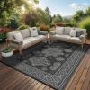 Garvee 9×12 Outdoor Rug, Waterproof All-Weather Patio Carpet – Reversible Fade & Resistant, Heavy Duty Non-Slip Backing for Large Deck, Living Room, Backyard, Pool Area, Porch,Dark+Blue(Black & Grey)