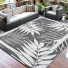 Garvee 9×12 Outdoor Rug, Waterproof All-Weather Patio Carpet – Reversible Fade & Resistant, Heavy Duty Non-Slip Backing for Large Deck, Living Room, Backyard, Pool Area, Porch,Dark+Blue(Grey+ White)