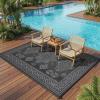 Garvee 9×12 Outdoor Rug, Waterproof All-Weather Patio Carpet – Reversible Fade & Resistant, Heavy Duty Non-Slip Backing for Large Deck, Living Room, Backyard, Pool Area, Porch,Dark+Blue(Black & Grey)