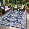 Garvee 9×12 Outdoor Rug, Waterproof All-Weather Patio Carpet – Reversible Fade & Resistant, Heavy Duty Non-Slip Backing for Large Deck, Living Room, Backyard, Pool Area, Porch,Dark+Blue(Navy & White)