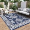 Garvee 9×12 Outdoor Rug, Waterproof All-Weather Patio Carpet – Reversible Fade & Resistant, Heavy Duty Non-Slip Backing for Large Deck, Living Room, Backyard, Pool Area, Porch,Dark+Blue(Navy & White)