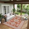 Garvee 9×12 Outdoor Rug, Waterproof All-Weather Patio Carpet – Reversible Fade & Resistant, Heavy Duty Non-Slip Backing for Large Deck, Living Room, Backyard, Pool Area, Porch,Dark+Blue(Terracotta & White)