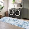Garvee Abstract 2×6 Runner Rug, Washable Non Slip Kitchen Runner, Soft Modern Low Pile Area Rugs for Hallway, Indoor Contemporary Accent Carpet for Bathroom Laundry, Light Grey(Abstract Modern|light Blue)