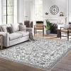 Garvee Area Rugs 4×6 Washable Non-Slip, Vintage Floral Medallion Living Room Bedroom Rugs, Retro Accent Oriental Large Carpet Rug for Dining Room Office, Ultra Thin Low Pile Floor Rug, Grey(Medallion|multi Color)