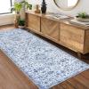 Garvee Area Rugs 4×6 Washable Non-Slip, Vintage Floral Medallion Living Room Bedroom Rugs, Retro Accent Oriental Large Carpet Rug for Dining Room Office, Ultra Thin Low Pile Floor Rug, Grey(Medallion|blue)