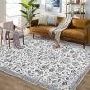 Garvee Area Rugs 4×6 Washable Non-Slip, Vintage Floral Medallion Living Room Bedroom Rugs, Retro Accent Oriental Large Carpet Rug for Dining Room Office, Ultra Thin Low Pile Floor Rug, Grey(Medallion|multi Color)